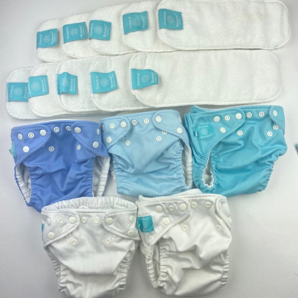 Charlie Banana Cloth diaper Lot Shades of Blue and White